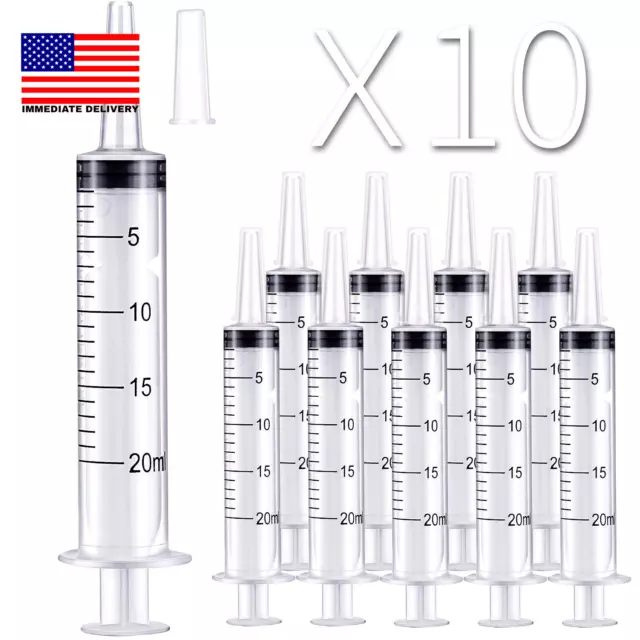 10 Pack 20Ml/Cc Plastic Syringe Large Syringes Tools Catheter Tip Individually S