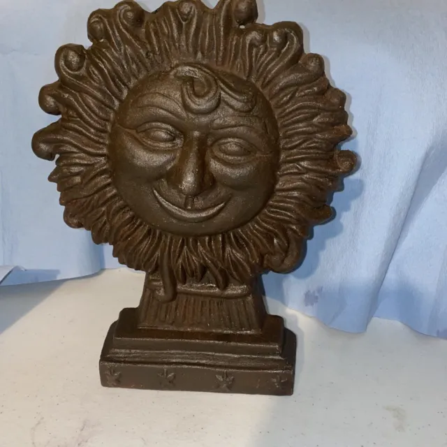 Sun Face Cast Iron Door Stop Garden Statue