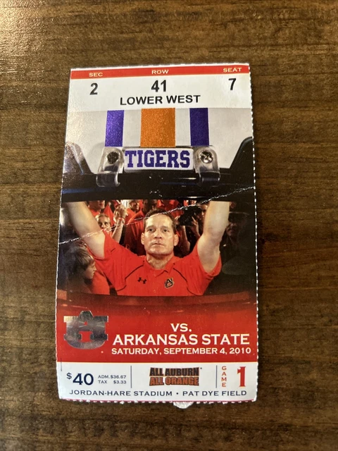 2010 Auburn Tigers Vs Arkansas State National Champions Ticket Stub Plus Bonus
