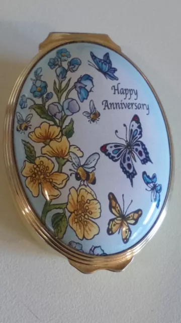 Halcyon Days Enamels HAPPY ANNIVERSARY Hand Painted Trinket Box