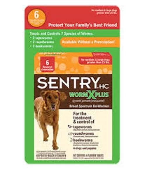 SENTRY Worm X Plus 7 Way De-Wormer for Large Dogs 6 chewable tablets