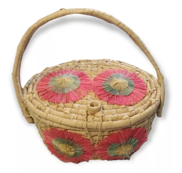 Carolina Gullah Sweetgrass Like Oval Basket with Attached Lid