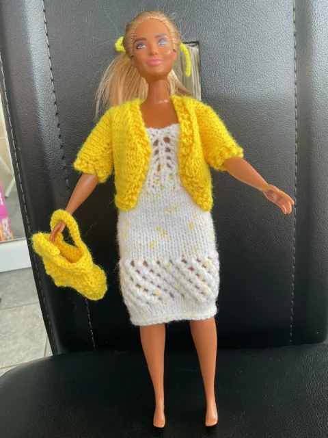 Knitted Dress, Jacket & Bag  - To Fit Curvy Barbie Size Doll  Free Postage #2415