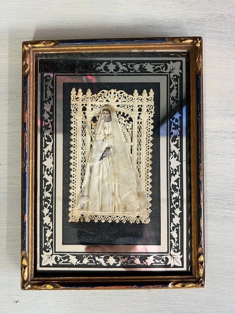 Petit Cadre Religieux Ovale En Bois Doré Sous Verre - Immaculée Conception - 1970