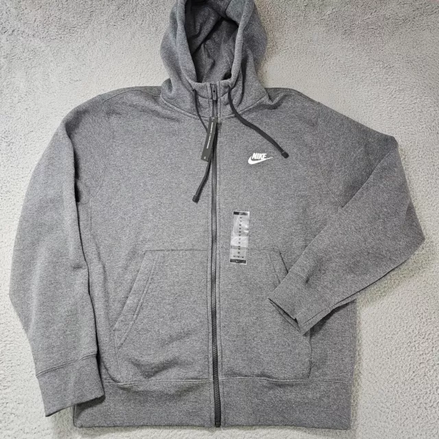 Nike Sportswear Club Jacket Mens Size Medium Heather Grey Fleece Full-Zip Hoodie