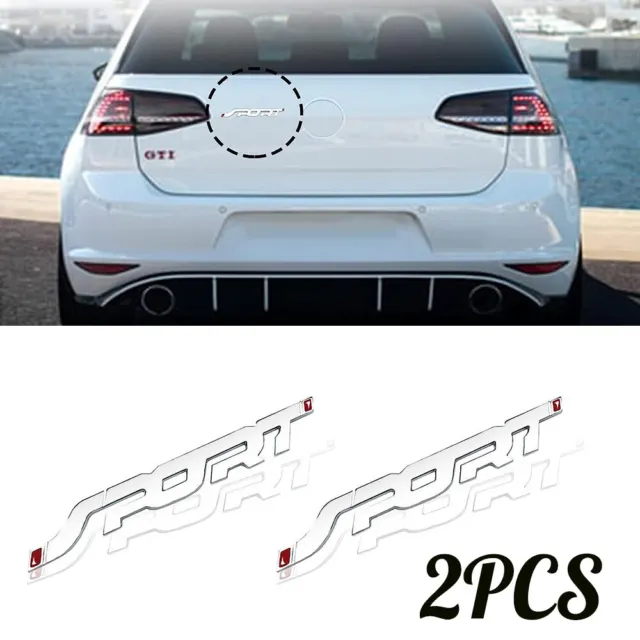 2Pcs SPORT Car Emblem Badge Sticker Trunk Bumper Decal Accessories 3D Silver+red