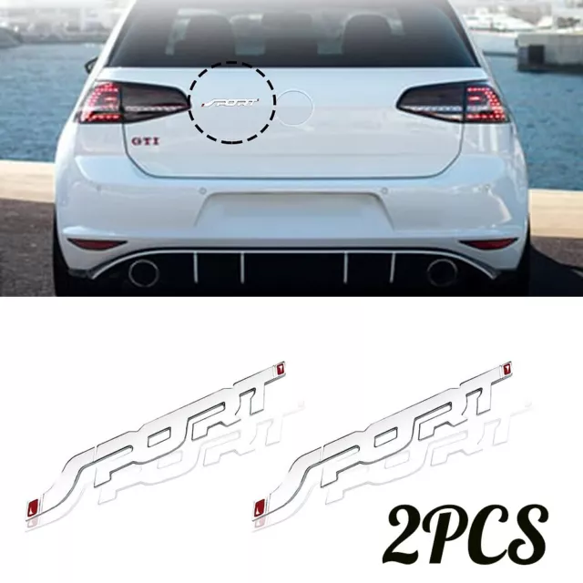 2Pcs SPORT Car Emblem Badge Sticker Trunk Bumper Decal Accessories 3D Silver+red
