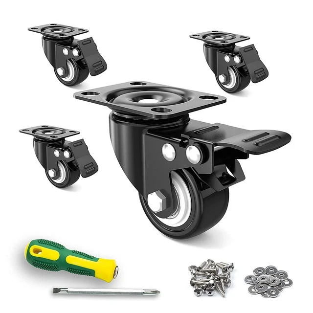 Set of 4 Heavy Duty Swivel Caster Wheels w/ Brake & Screws--FREE SHIPPING!
