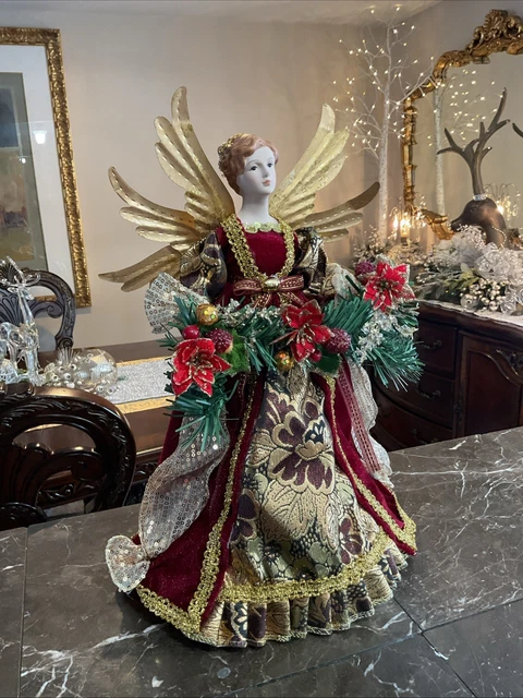 VICTORIAN CHRISTMAS ANGEL Tree Topper 16 Gold Red Velvet Gown Beautiful victorian-christmas-angel-tree-topper-16-gold-red-velvet-gown-beautiful