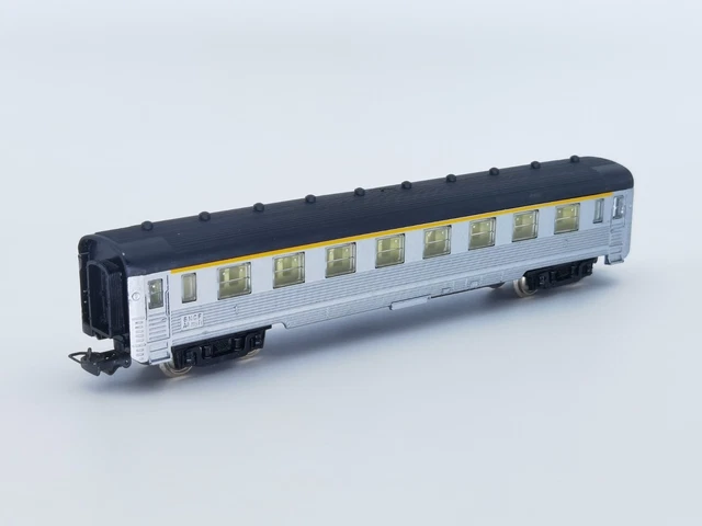 Wagon SNCF 1ère Classe DEV INOX - Jouef - Échelle HO - Vintage - Gris/jaune/noir