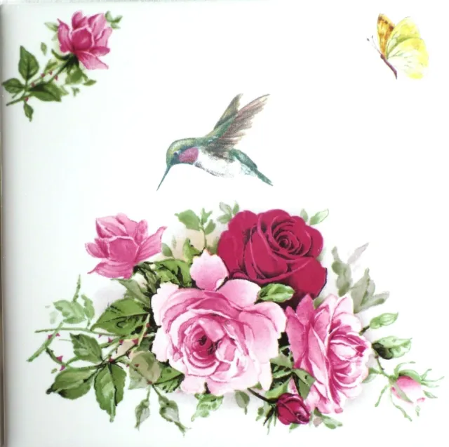 Hummingbird Victorian Rose Flower Ceramic Tile 4.25" x 4.25" Kiln Fired Accent 2