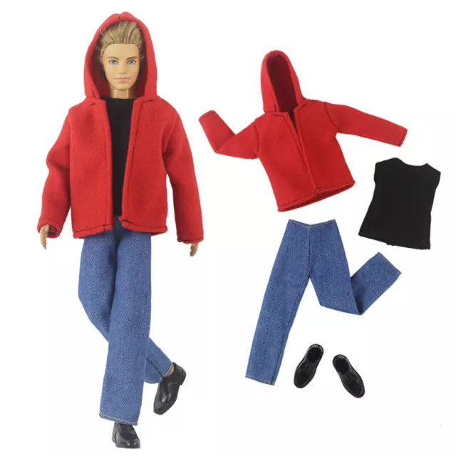 Dolls Clothes For Ken Boy Doll Red Coat T-Shirt Trousers Pants For Ken Boy Dolls