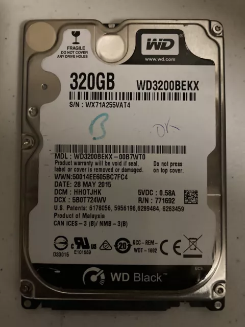 Western Digital BLACK WD3200BEKX 320 Go 2.5" SATA Disque dur HDD 7200 tr/min - F
