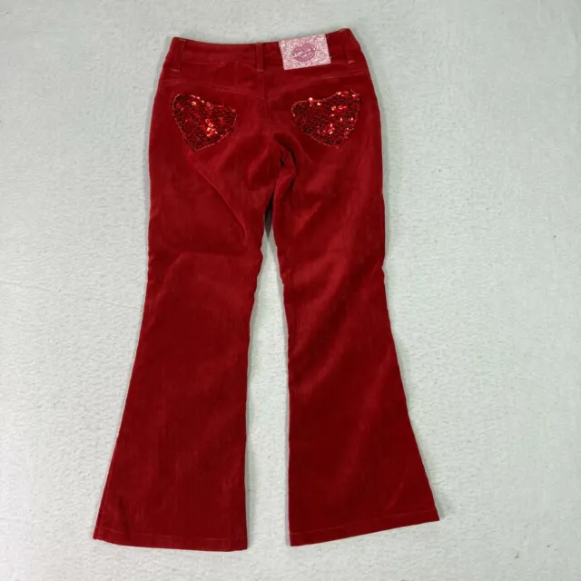 Girls Vintage Corduroy Flared Pants Red Size 7 90s Y2K 70s Sequin Hearts Cords