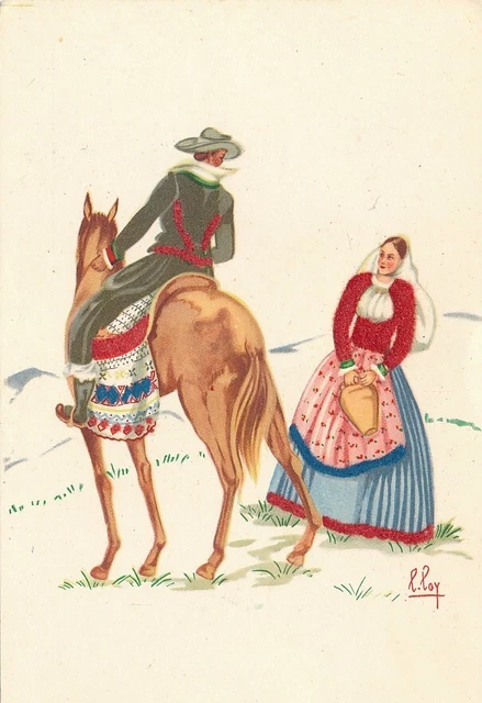 Cartolina Costumi Sardegna Teulada Tempera di Lola Loy Non Viaggiata