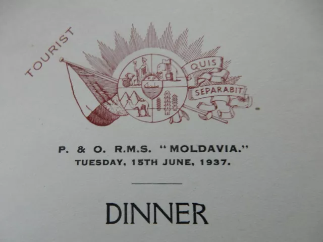 P&O  SHIPPING LINE MENU  MOLDAVIA ART DECO ERA   folds noted N