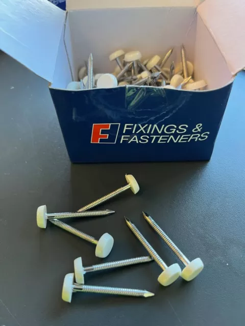 White Polytop Nails 3mm x 40mm Cladding Pins Plastic Head A4 Stainless Steel 25