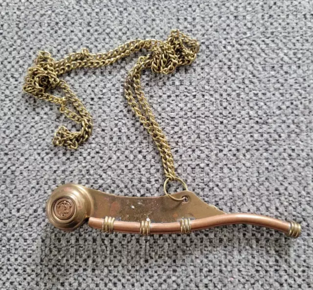 Brass Copper Boatswain Whistle Bosun Call Pipe Nautical Maritime Antique Anchor