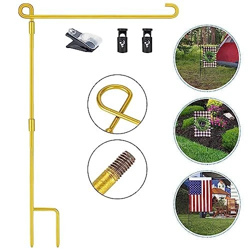 Garden Flag Pole Holder Stand with Clip and Spring Stoppers for Yard Garden