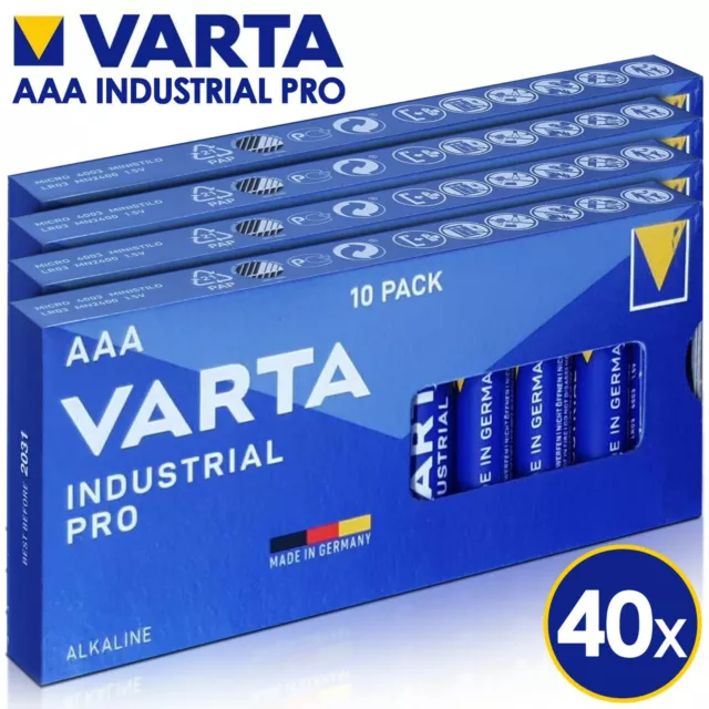 40x Varta AAA Industrial Alkaline Batteries LR03, MN2400, MICRO MINI - 06/2033