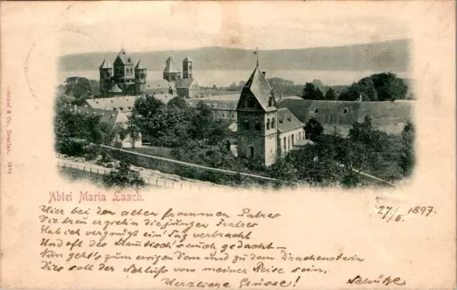 Postk Greeting From Maria Laach Glees Kr. Ahrweiler Seen From The Side 1897 Fold