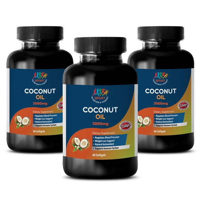 COCONUT OIL EXTRA Virgin 3000mg Medium Chain Fatty Acids 60 Softgels (3