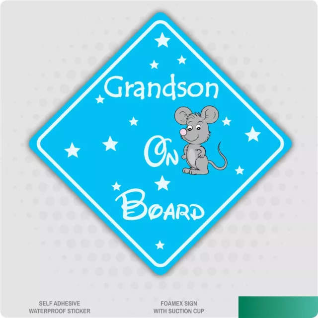 Grandson on Board Mouse Car Sign Sticker Baby Child Children Safety Kids Boy