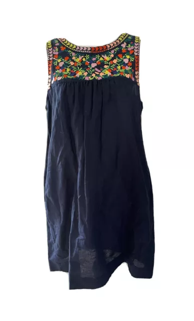 J.CREW  Embroidered Dress Womens Size 6 Navy Blue Linen Floral Sleeveless Mini