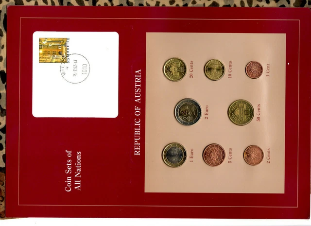 Coin Sets of All Nations Austria 1,2,5,10,20,50 Cents 1,2 Euro 2002