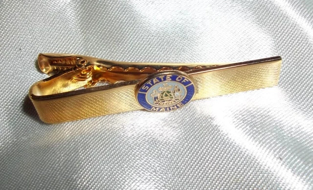 NEW /NOS Enamel State of Maine Logo Gold Tone Dress Uniform Tie Clip Police Fire