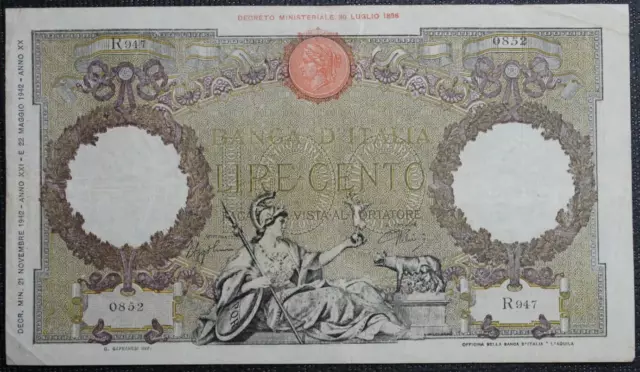 Italie - Italia - Italy - Billet Italien de 100 Lire du 21/11/1942