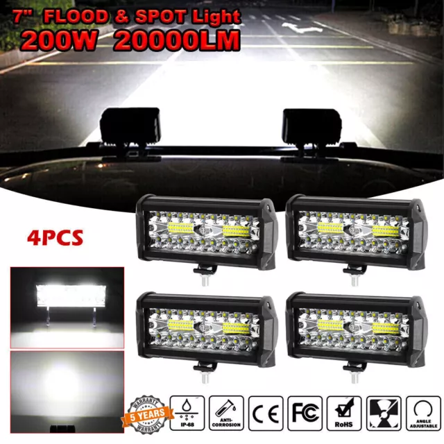 4x 7Inch 20000W LED Work Light Bar Flood Spot Pods Offroad Fog Driving ATV Truck