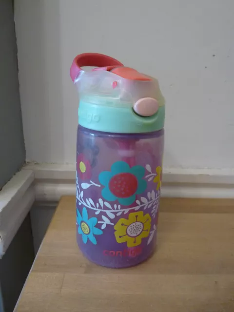 Contigo Gizmo Pink Floral Flip Autospout Kids Water Bottle with Straw 420ml