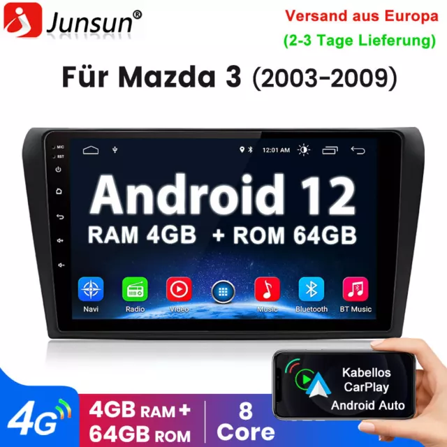 4+64GB Android 12 Autoradio GPS Navi DAB+CarPlay 8-Kern Für Mazda 3 BK 2003-2009