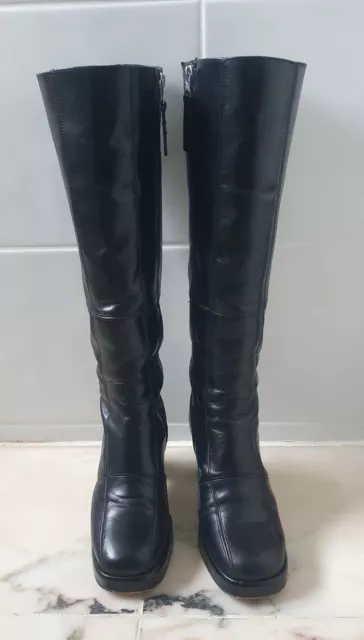 OFFICE PLATFORM KNEE Length Black Leather Boots Size 7 (128) £40.00 ...