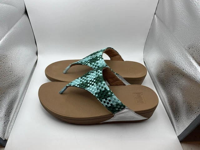 FitFlop Lulu Silky Weave green Flip Flop Womens Sandals US 10