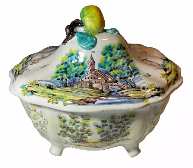 Vintage Footed Bowl With Lid  Made In Italy Beautiful Hand Painted Art