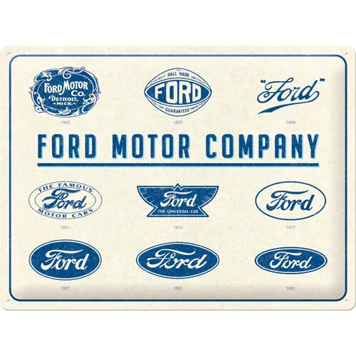 Large Ford Logo Evolution Raised Embossed Man Cave Tin Sign 30 x 40cm