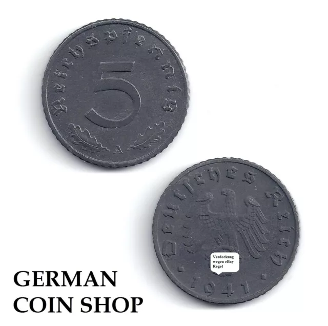 5 Reichspfennig Zink 1940 1941 1942 1943 A B D E F G J - Drittes Reich