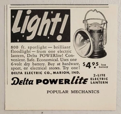 1952 Print Ad Delta Power Lite 2-Light Electric Lantern Marion,Indiana