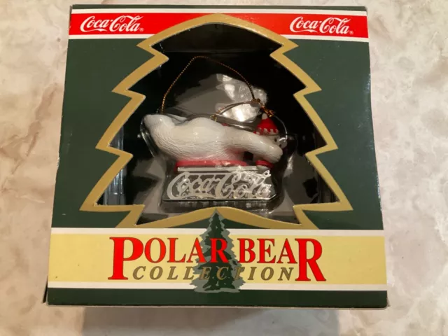 Coca Cola Polar Bear Collection  "Downhill Sledder” 1994 Polar Bear Ornament