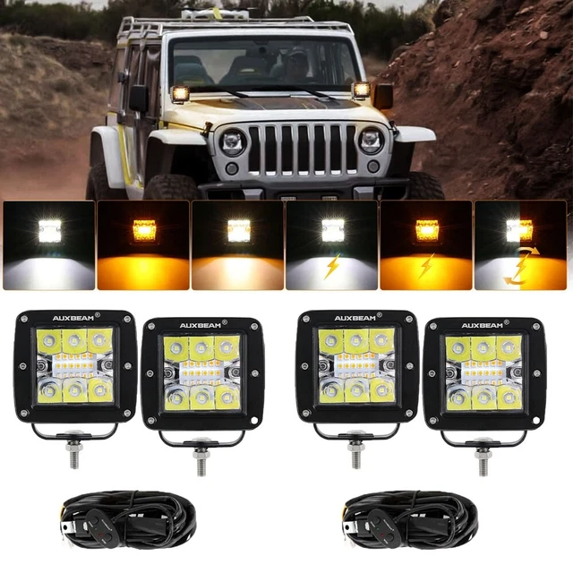 AUXBEAM 4X 3" Strobe Flash LED Work Light Flush Mount Off Road For Jeep Truck