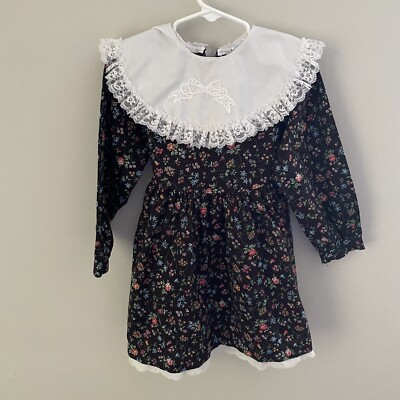 VINTAGE ALEXIS 4T. Black Floral DRESS Made In USA