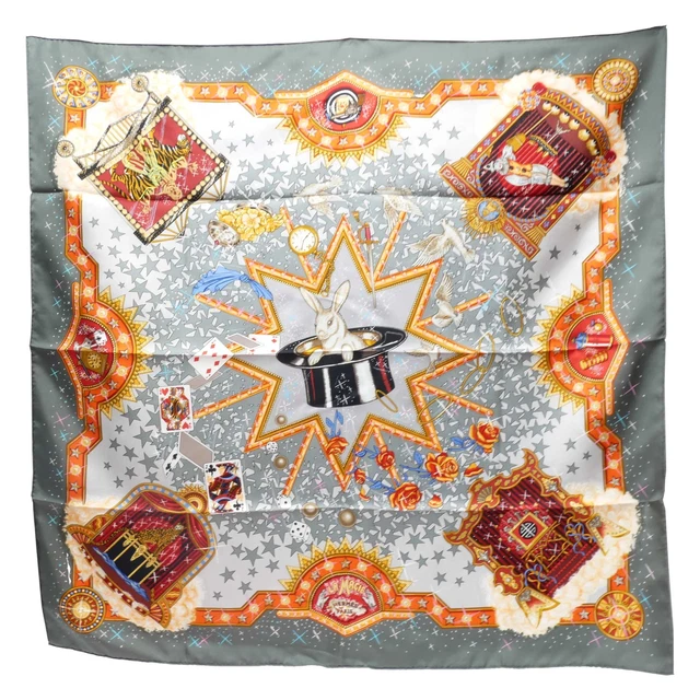 Hermes La Magie Magic Carre90 Scarf Stall Women Silk 100 Grey/Multicolor 88 88Cm