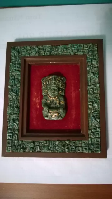 OLD VINTAGE MAYAN  DECORATIVE 3 -D BARELIEF  10 1/8" X 8 5/8" 1.9 lb.FRAMED