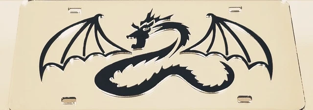DRAGON Mirror License Plate Auto Tag Laser Cut Inlaid Acrylic Chrome Silver