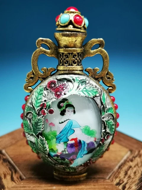 .Rare Royal Copper Inlaid Turquoise Cloisonne Glaze Beauty Play Snuff Bottle A07