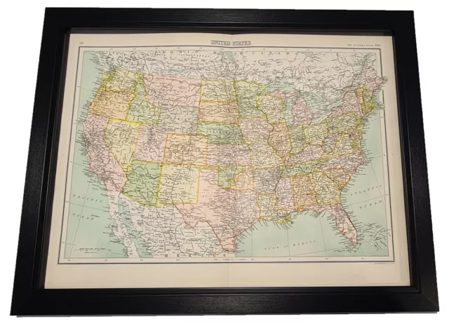 Antique Framed Citizen's Atlas World Map from the 1890s United States of America