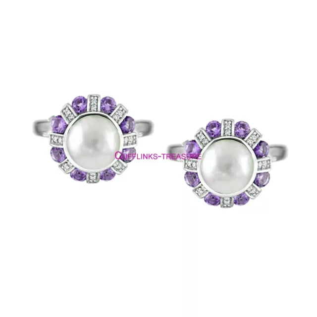 Natürlich Amethyst Perle & Cz Edelsteine 925 Sterlingsilber Manschetten für Neu#