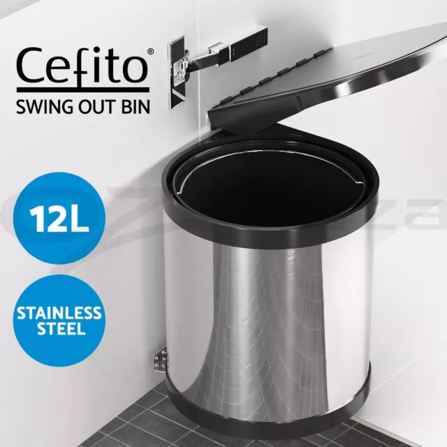 Cefito Kitchen Swing Out Pull Out  Bin Stainless Steel Garbage Rubbish Can 12L